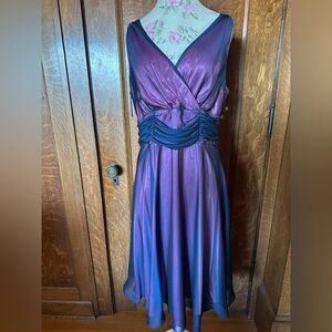 Vtg Y2K Purple Iridescent (Blue/Pink) Cocktail Dance V-Neck Dress, Size 12